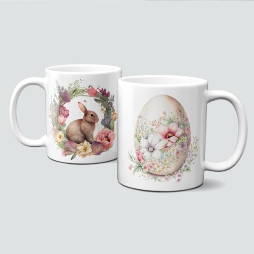 online-hut - Tasse - Kaffeetasse - Kaffeebecher - Ostertasse - Ostern - Hase im Osterkranz/Osterei - OT-25 von online-hut