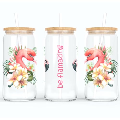 online-hut - Trinkglas - Longdrink Glas - Becher aus Glas inkl. Deckel und Strohhalm - mit Be Flamazing Schriftzug - A-TB-02-1 (Transparent) von online-hut