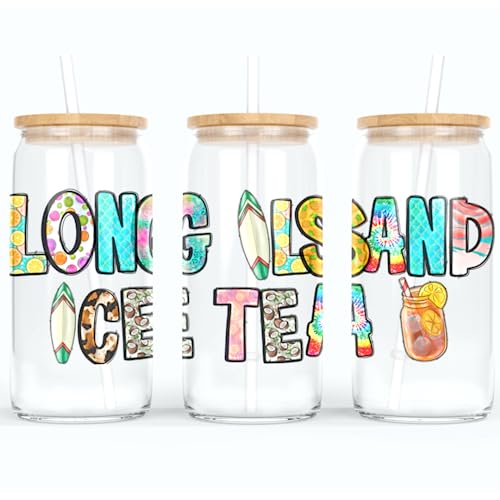 online-hut - Trinkglas - Longdrink Glas - Becher aus Glas inkl. Deckel und Strohhalm - mit Long Island Ice Tea Schriftzug - A-SB-12-1 (Glitter Rosa) von online-hut