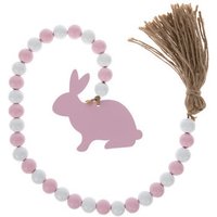 Girlande Aus Holz Mit Rosa & Weißen Hasen, Ostern Frühlingsdekoration von onlinepartycenter