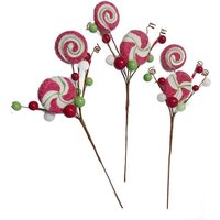 Pfefferminz-Süßigkeiten Und Beeren-Glitter-Picks Kranz-Aufsätze Vasendekorationen, 3Er-Set von onlinepartycenter