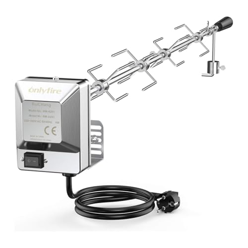 Onlyfire BRK-6032 Universal Verchromter Grillspieß Set, 100 cm Rotisserie Drehspieß, 4X Fleischnadeln, Edelstahl Motor, 220V - 240V, Drehspiess von onlyfire