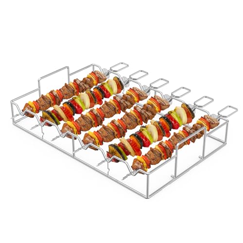 Onlyfire Grillspieße Edelstahl Set, Schaschlikspieße mit Ständer, Schlaufengriff, Kebab Spieße für Meisten Grills, Grillspieße Lagerfeuer für Fleisch, Gemüße, Grillspießhalter, Grillspieße Set von only fire