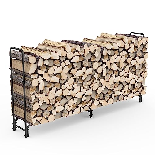 Onlyfire Brennholzregal Außen, 243,8 x 34,3 x 122,4 cm, Kaminholzhalter Holzregal für Innen Außen, Kaminholzunterstand für Veranda Garten Terrasse Hof, Kaminholzlager, Firewood Rack, Stahl, Schwarz von only fire