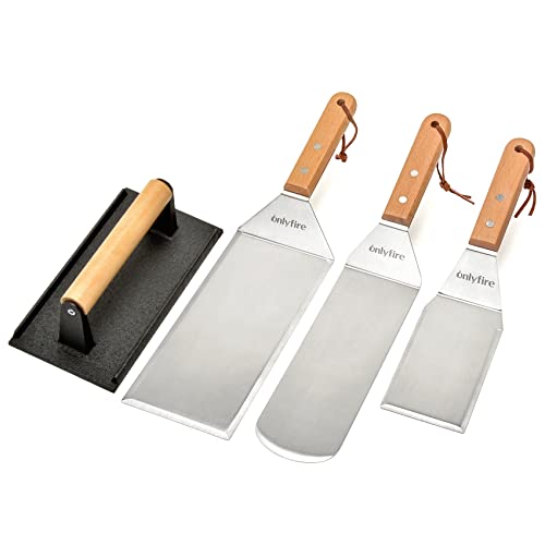 Onlyfire Grillspachtel Plancha Kit – Edelstahl-Grillspachtel , Schaber und Gusseisen-Grillpresse für flache Tops, Grills, Öfen und Herde von only fire