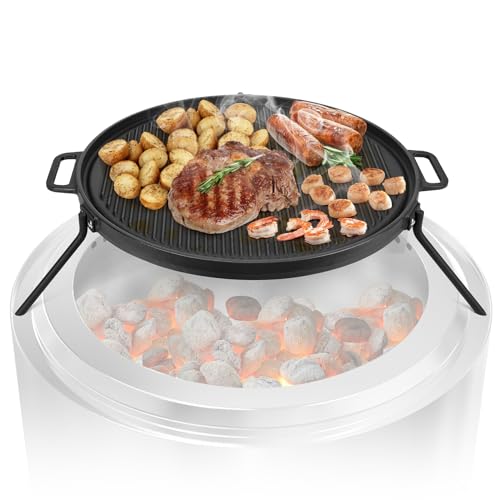 Onlyfire Gusseisen Grillrost mit Abnehmbar Standfuß, Grillplatte für Solo Stove Bonfire und Yukon Feuerstelle, Ø 52,5 cm, Grill Accessoire für Feuerstellen, BBQ Griddleplatte für Grillen, Gemüse von only fire