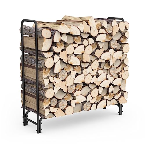 Onlyfire Kaminholzregal, 124,4 x 34,3 x 122,4 cm, Garten Kaminholzlager, Brennholzregal Außen, Feuerholzregal Stapelhilfe Innen und Aussen, Kaminholzunterstand, Stahl, Schwarz von only fire