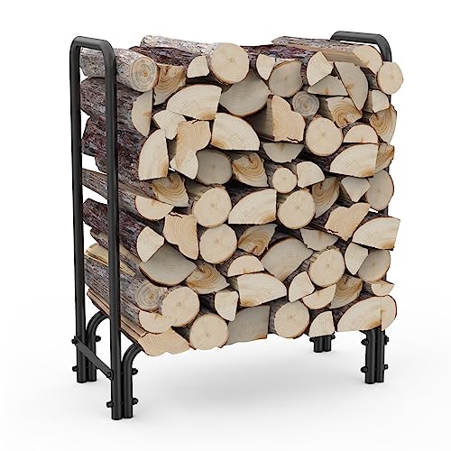 Onlyfire Kaminholzregal, 70,3 x 30 x 84,5 cm, Garten Kaminholzunterstand, Brennholzregal Innen und Aussen, Firewood Rack für Kaminholzlagerung, Stahl, Schwarz von only fire