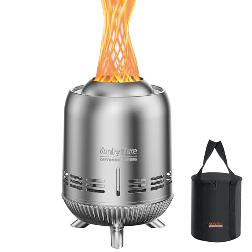 Onlyfire Edelstahl Tischfeuerstelle mit Tragetasche, Tragbar Tischkamin für Pellets und Holz, Mini Raucharmer Tischfeuer 15x24cm, für Indoor Outdoor Balkon, Silber von onlyfire
