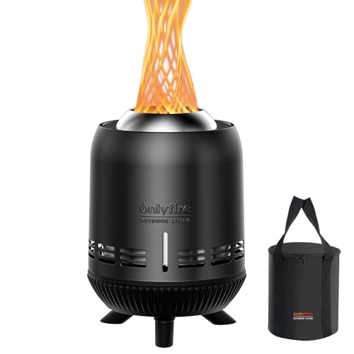 Onlyfire Rauchfreie Pellet Feuerschale, Raucharmer Feuerschalen für den Garten, Tischkamin mit Tragetasche für Balkon & Camping, Edelstahl Tischfeuer für Pellets und Holz, 15x24cm, Schwarz von onlyfire