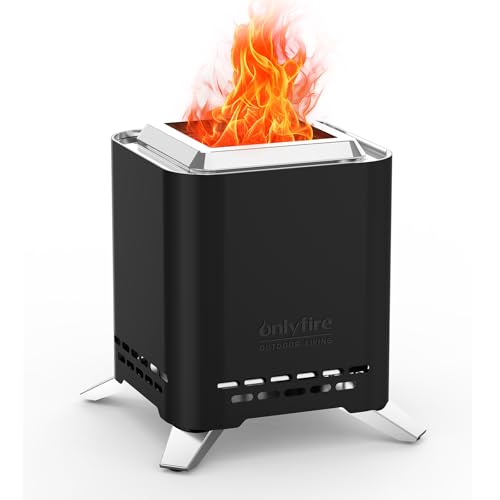 Onlyfire 2-in-1 Quadratische Rauchfreie Feuerstelle mit Topfhalterung & Tragetasche, 16,5cm Tragbare Tischfeuerstelle für Balkon Gärten, Befeuert Holz und Pellets, Schwarz von onlyfire