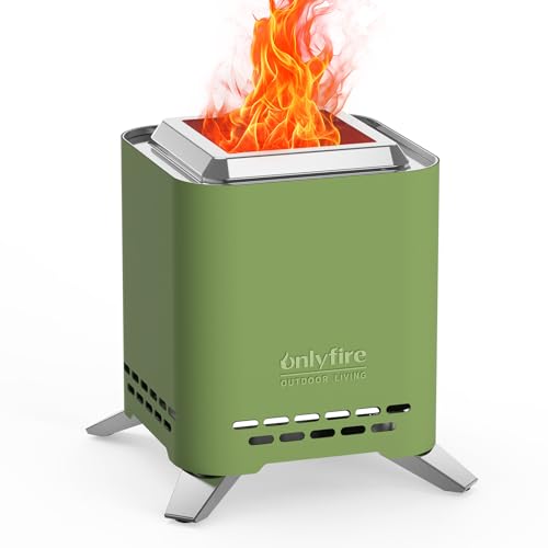 Onlyfire 2-in-1 Quadratische Tischfeuerstelle mit Topfhalter und Tragetasche, Rauchfreie Feuerstelle für Holz und Pellets, Tragbare Mini Outdoor Tischkamin für Balkon Gärten, Grün von onlyfire