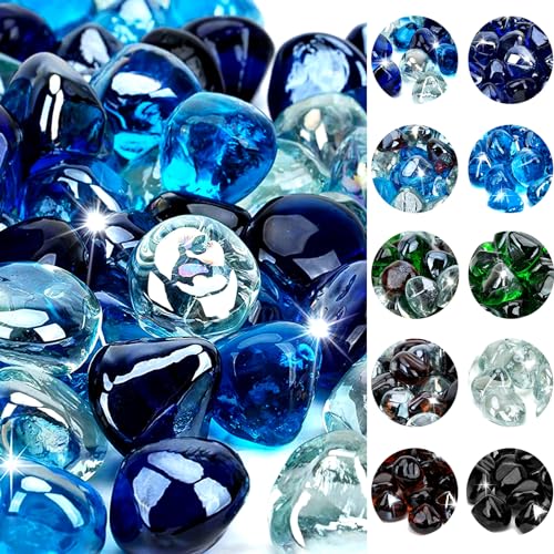 onlyfire Feuerglas-Diamanten für natürliche oder Propangas, 4,5 kg, glänzend, gemischte Farben, 2,5 cm, Kobaltblau + Kristalleisblau + Karibikblau von only fire