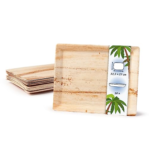 onlyleaf Palmware Gastro Serviertablett Palmblattteller I umweltfreundlich - stabil - dekorativ I Servierplatte Kuchenplatte Einwegteller Partygeschirr Dekotablett I 50 x Gastrotablett 32,5 x 27cm von onlyleaf