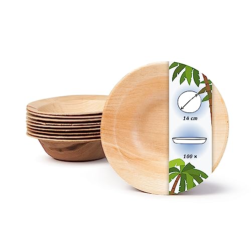 onlyleaf Palmware - Hochwertige Einweg Suppenteller tief I rund 23cm 100 Stück Snackschale Palmblattgeschirr Pastateller Salatschale I kompostierbares Einweggeschirr biologisch abbaubar von onlyleaf