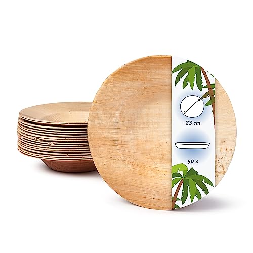 onlyleaf Palmware - Hochwertige Einweg Suppenteller tief I rund 23cm 50 Stück Snackschale Palmblattgeschirr Pastateller Salatschale I kompostierbares Einweggeschirr biologisch abbaubar von onlyleaf