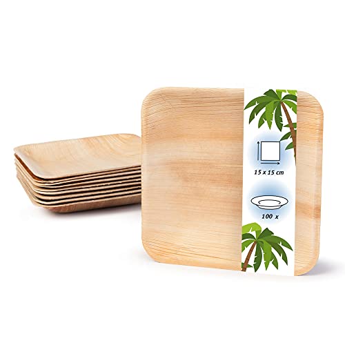 onlyleaf Palmware Hochwertiges Palmblattgeschirr I 100 Stück Palmblatt Teller rechteckig 23 x 23 cm I Bio Einweggeschirr biologisch abbaubar Partygeschirr Einmalgeschirr Wegwerfgeschirr von onlyleaf