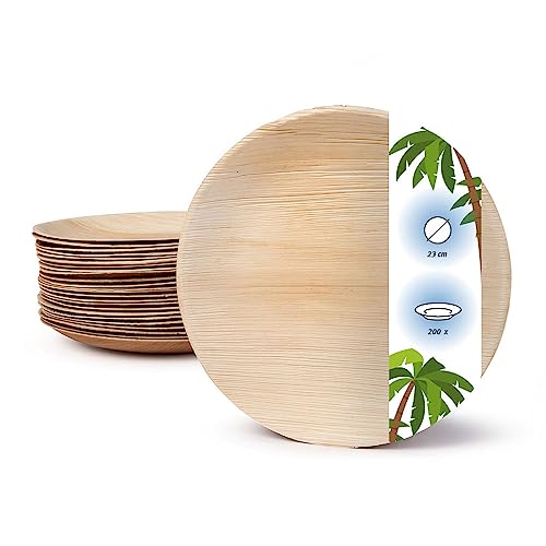 onlyleaf Palmware Hochwertiges Palmblattgeschirr I 200 Stück Palmblatt Teller rund Ø 18 cm I Bio Einweggeschirr biologisch abbaubar Partygeschirr Einmalgeschirr Wegwerfgeschirr von onlyleaf