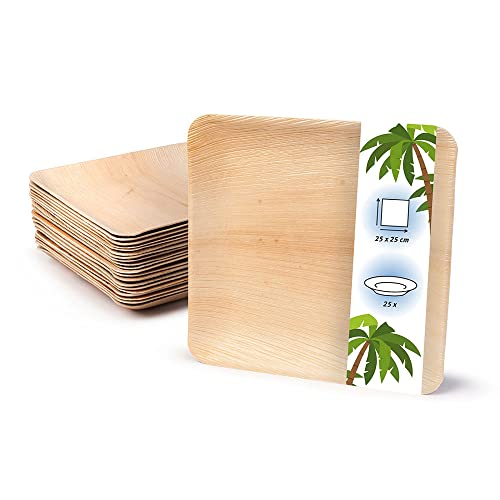 onlyleaf Palmware Hochwertiges Palmblattgeschirr I 25 Stück Palmblatt Teller rechteckig 18 x 18 cm I Bio Einweggeschirr biologisch abbaubar Partygeschirr Einmalgeschirr Wegwerfgeschirr von onlyleaf