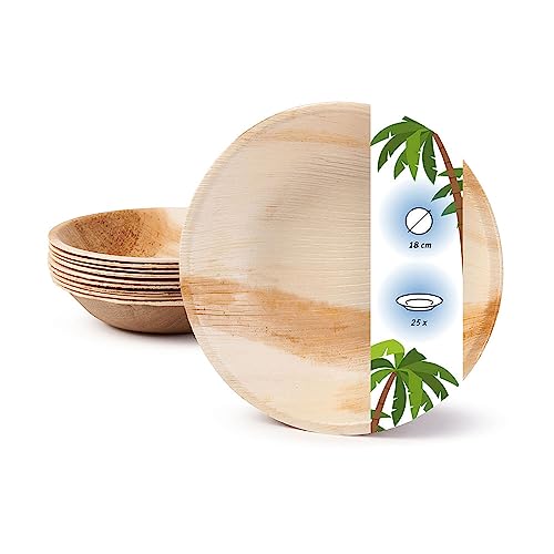 onlyleaf Palmware Hochwertiges Palmblattgeschirr I 25 Stück Palmblatt Teller rund Ø 18 cm I Bio Einweggeschirr biologisch abbaubar Partygeschirr Einmalgeschirr Wegwerfgeschirr von onlyleaf