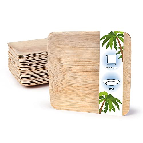 onlyleaf Palmware Hochwertiges Palmblattgeschirr I 50 Stück Palmblatt Teller rechteckig 15 x 15 cm I Bio Einweggeschirr biologisch abbaubar Partygeschirr Einmalgeschirr Wegwerfgeschirr von onlyleaf
