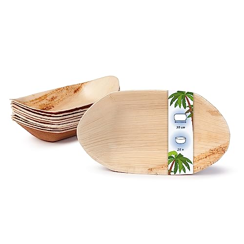 onlyleaf Palmware - Palmblatt Schale für Fingerfood I Einweggeschirr biologisch abbaubar, kompostierbar I Einweg Schälchen Servierteller Dipschale Snackschale I 25 Stück Party Schiffchen 20 cm von onlyleaf
