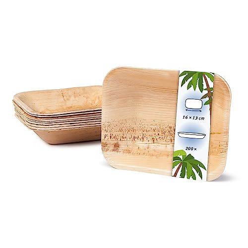 onlyleaf Palmware - hochwertige Einweg Suppenteller tief rechteckig I 16 x 13 cm 200 Stück Snackschale Palmblattgeschirr Pastateller Salatschale I kompostierbares Einweggeschirr biologisch abbaubar von onlyleaf