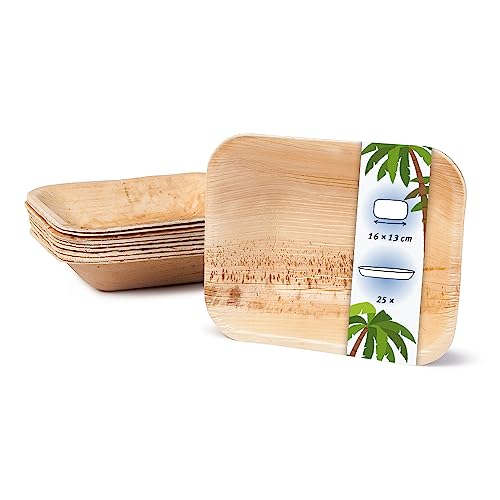 onlyleaf Palmware - hochwertige Einweg Suppenteller tief rechteckig I 16 x 13 cm 25 Stück Snackschale Palmblattgeschirr Pastateller Salatschale I kompostierbares Einweggeschirr biologisch abbaubar von onlyleaf