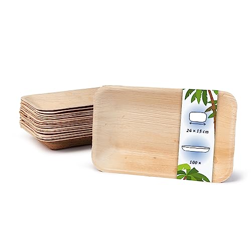 onlyleaf Palmware - hochwertige Einweg Suppenteller tief rechteckig I 24x15 cm 100 Stück Snackschale Palmblattgeschirr Pastateller Salatschale I kompostierbares Einweggeschirr biologisch abbaubar von onlyleaf