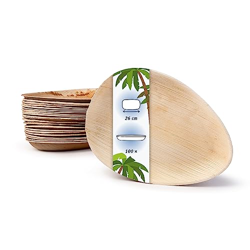 onlyleaf Palmware - hochwertiges Palmblattgeschirr I 100 Stück Palmblatt Teller tief Tropfenform 17 cm I Bio Einweggeschirr biologisch abbaubar Partygeschirr Einmalgeschirr Wegwerfgeschirr von onlyleaf