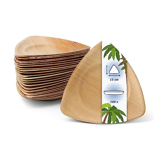 onlyleaf Palmware - nachhaltige Palmblattteller I Bio Einwegteller dreieckig 15 cm I Partygeschirr 100% kompostierbar I Palmblattgeschirr biologisch abbaubar I 100 Stück von onlyleaf