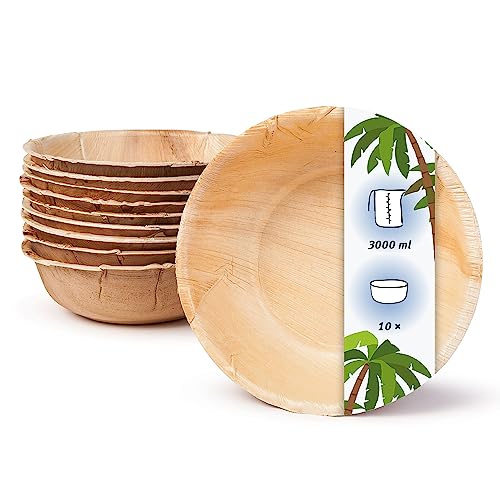 onlyleaf Palmware - umweltfreundliches Einweggeschirr aus Palmblättern I 10 Stück Palmblatt Schale rund 3000ml Ø30cm I Salat-Schüssel Dipschalen Suppenschale Servierschale Snackschale von onlyleaf