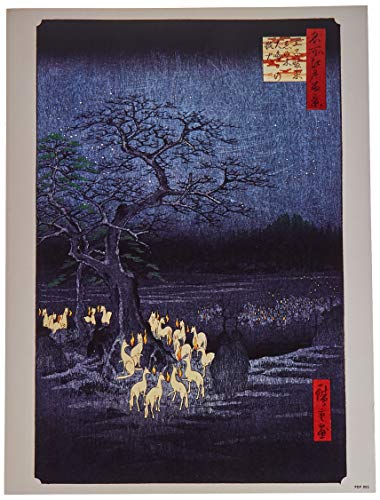onthewall Hiroshige Japanisches Poster Kunstdruck, Fuchsfeuer auf Neujahrsnacht unter der Eno... von onthewall