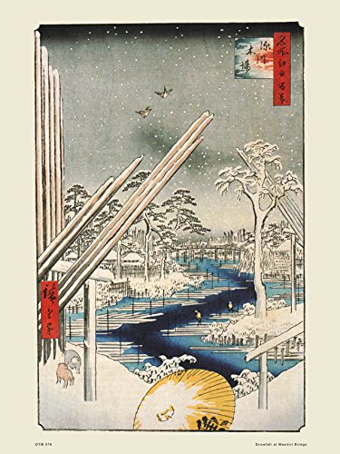 onthewall Hiroshige OTW0076d Japanisches Poster/Kunstdruck Schneefall an der Washiri-Brücke von onthewall