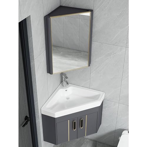 oocco Eckwaschbeckenwandmontiertes Keramikwaschbecken,Badezimmerschrank Mit Wasserhahn Und Abfluss, Keramikwaschbecken,für Zuhause, Küche, Terrasse, Zimmer (Size : 48cm) von oocco
