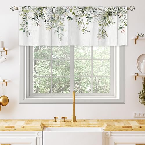 oolygoo Rustikale Salbeigrüne Eukalyptusblätter, Volants, Küchenvorhänge, Aquarell, Blumenpflanzen, botanisches Bauernhaus, Holz, Schlafzimmer, Wohnzimmer, Behandlungsstöcke, Stoff, 1 Paneel, 132 x 45 von oolygoo