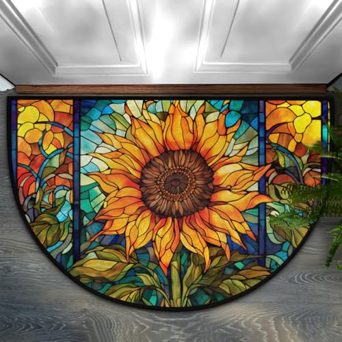 Halbrunde Fußmatte, Glas-Sonnenblume, Anti-Ermüdung, Stehschreibtischmatte, rutschfest, halbrund, Badezimmer-Bodenteppich, weich, saugfähig, Küchenchef-Matte für Zuhause, Schlafzimmer, Dekoration Halbrunde Fußmatte, Glas-Sonnenblume, Anti-Ermüdung, Stehschreibtischmatte, rutschfest, halbrund, Badezimmer-Bodenteppich, weich, saugfähig, Küchenchef-Matte für Zuhause, Schlafzimmer, Dekoration von oooJHooo
