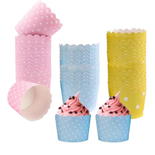 150 Stück Muffinförmchen Papier und Cupcake Förmchen Papier, muffins papierförmchen cupcake wrapper Kombination Rosa Gelb Blau, Passend für Backtage Geburtstage Hochzeiten Partys und Familienfeiern von oooaooo