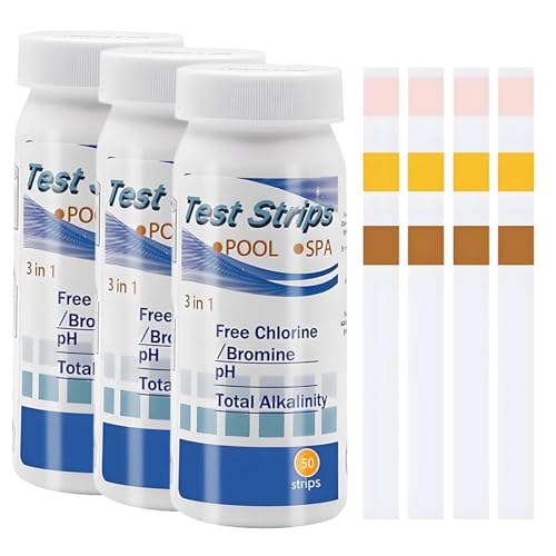 150 Stücke Pool Teststreifen PH und Chlor, 3 in 1 Pool Tester PH und Chlor, PH Wert Teststreifen für Pool Spa Whirlpool, Wassertest Restchlor CI Gesamtalkalität Wasserhärte von oooaooo