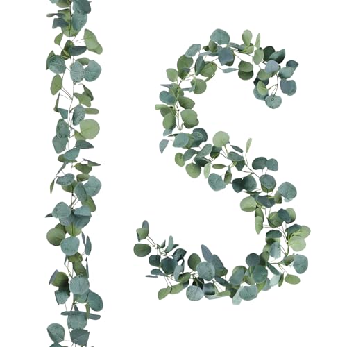 2 Stück Eukalyptus Deko Girlande 3.6m, Eukalyptus Girlande Outdoor HäNgend Girlande Eukalyptusdeko, KüNstliche Pflanze mit NatüRlichem Aussehen für Deko Hochzeit Gartenparty von oooaooo