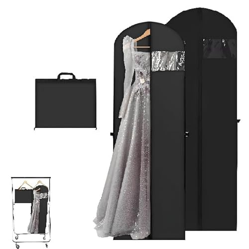 2 Stück Kleidersack Abendkleid Lang, Kleidersack Lang 180 cm Kleidersäcke mit Reißverschluss Schwarz, Kleidersäcke Lange, Kleiderschutzhüllen Faltbarer Staubdichter für Anzug Hochzeitskleid Kleider von oooaooo