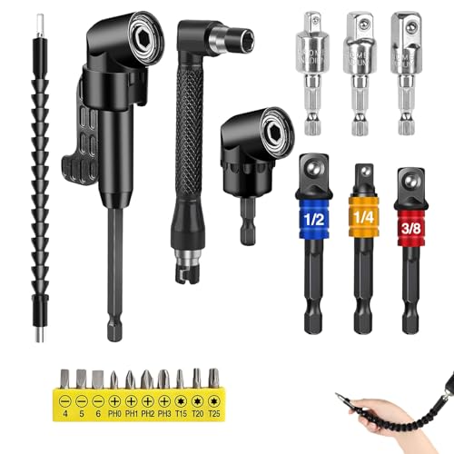 20 Stück 105° Winkelschrauber Aufsatz Set, Winkelbohraufsatz Winkelbohrer Biegsame Welle Winkel Bithalter Für Garage Bauarbeiter von oooaooo