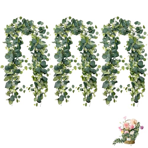 3 Stück Eukalyptus Deko, Eukalyptus Girlande, Kunstblumen Girlande, Girlanden Hintergrund Hochzeit Bogen Grün Deko Hochzeitsdekoration Tischdeko und DIY Projekte Blumenschmuck (1.8m) von oooaooo