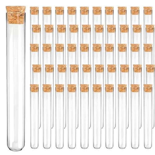 50 Stück Transparent Reagenzglas mit Korken, 4ml Kleine Reagenzgläser mit Korken 12x75mm, Reagenzgläser für Blumen, Geeignet für DIY Labor Heim Passend für Flüssigkeiten, Pflanzen und Gewürze von oooaooo