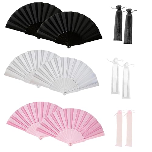 6 Stück Fächer Sommer, Hand Fächer, Fächer Stoff Stabil, Faecher Faltfächer für Eine Abkühlung Im Sommer Party Hochzeite Bevorzugung Aufführung Tanz Haus Wand Dekoration von oooaooo