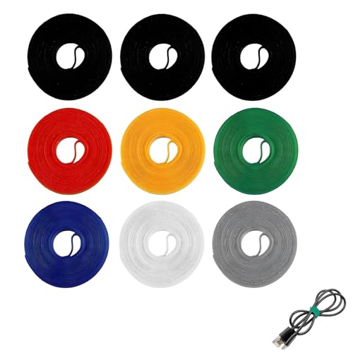 9 Rollen Kabelbinder Klett Kabelbinder, Klettkabelbinder 5mx10mm, Langlebig Tragbar Tape Kabelorganizer Kabel für Outdoor Familie Kabelaufbereitung von oooaooo