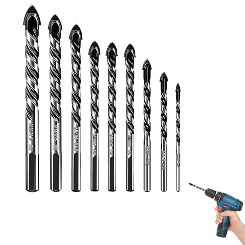 9 Stück Glasbohrer Set, Diamantbohrer Fliesen Bohrer Feinsteinzeug Eramikbohrer Betonbohrer Set, Bohrer Für Fliesen, Professionelles Fliesenbohrer Glasbohrer Bohrersets (3/4/5/6/6/6/8/10/12mm) von oooaooo