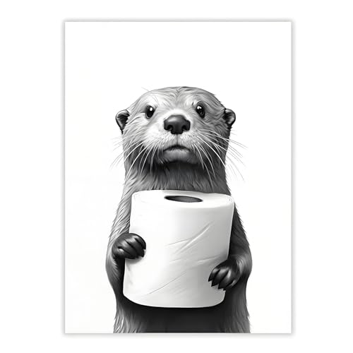Deko Bilder Badezimmer, Bild Badezimmer Deko, Poster & Kunstdrucke Wc Dekos Grau 20 * 30cm Toilettenpapier in der Hand eines kleinen lustigen Otters von oooaooo
