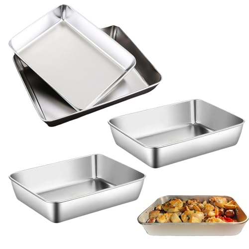 oooaooo 4 Stück Edelstahl Grillschale Set, Edelstahlschale Grill Edelstahl Schale Grill, Stainless Steel Schale Rechteckig Lebensmittelbehälter Kleines Backblech Für Zutatenaufbewahrung von oooaooo