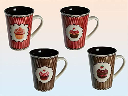 4er Set Steingut Kaffeebecher Motiv Cup Cake, 4fach sortiert von ootb